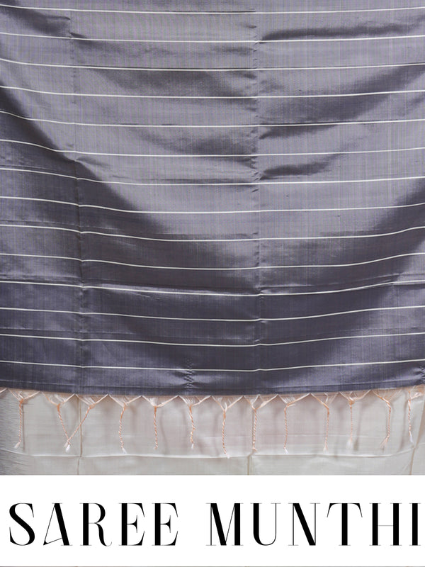 Cream and Charcoal Grey Pure Soft Silk Saree