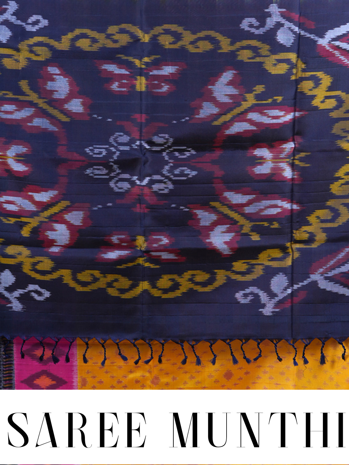 Yellow and Navy Blue Pure Soft Silk Saree