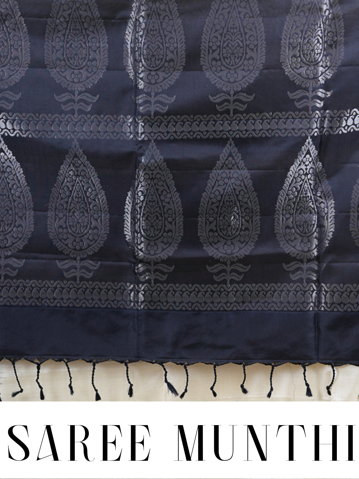 Cream and Black Pure Soft Silk Saree