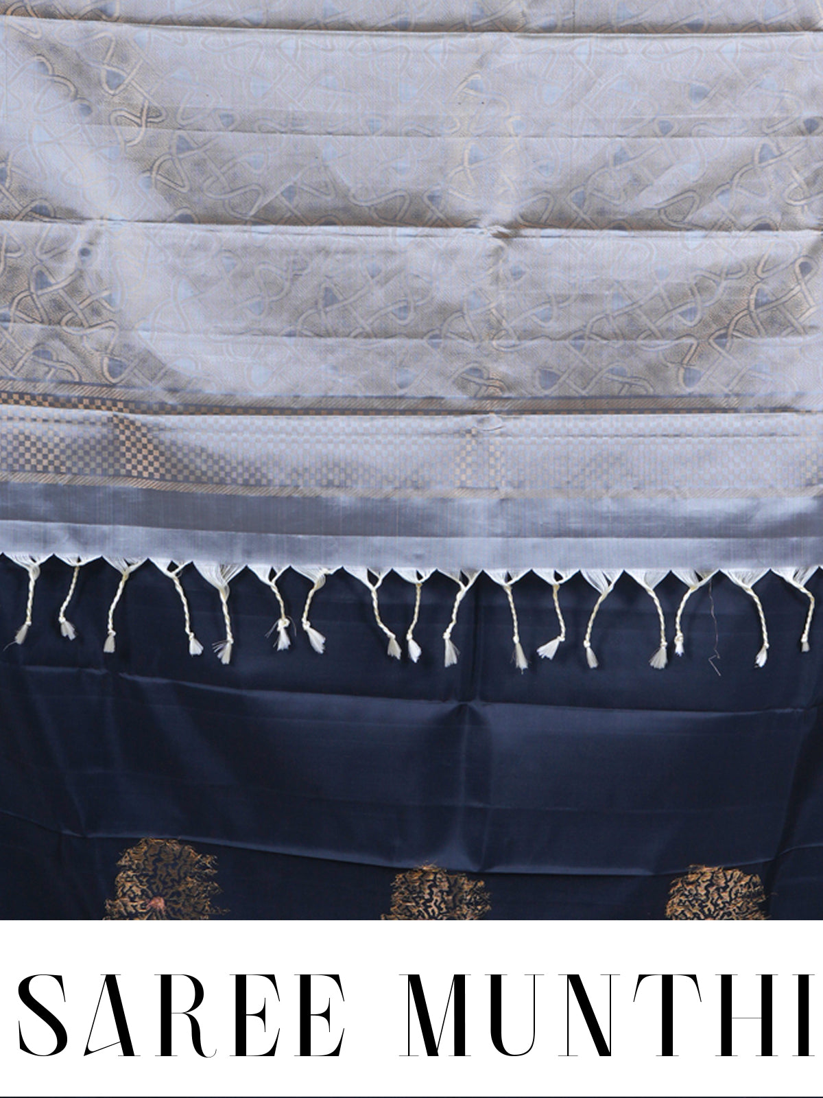 Royal Black & Antique Silver Pure Silk Saree