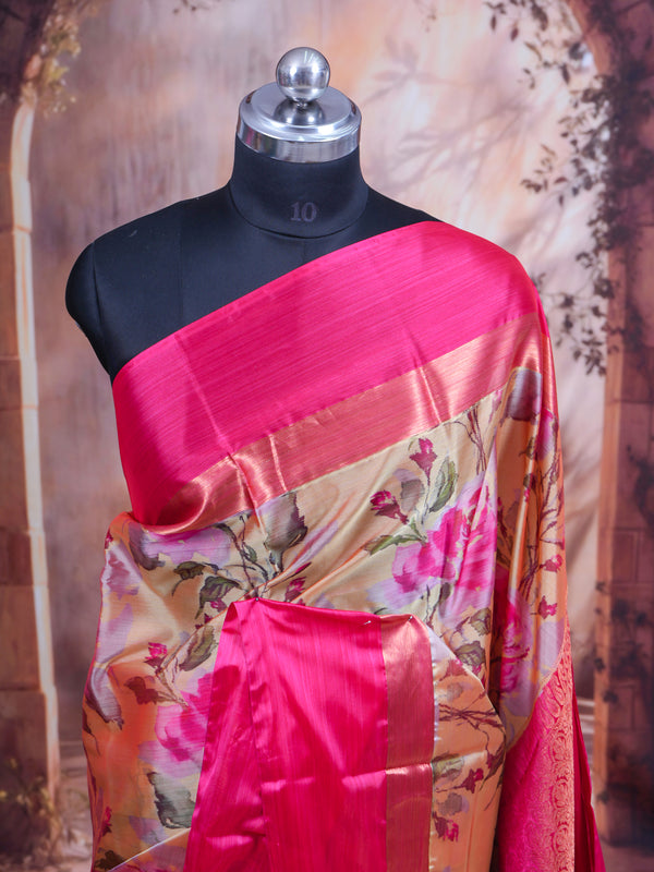 Magenta Pink and Gold Kanchipuram Fancy Silk Saree