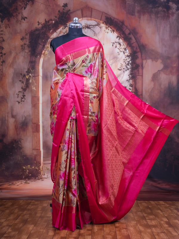 Magenta Pink and Gold Kanchipuram Fancy Silk Saree