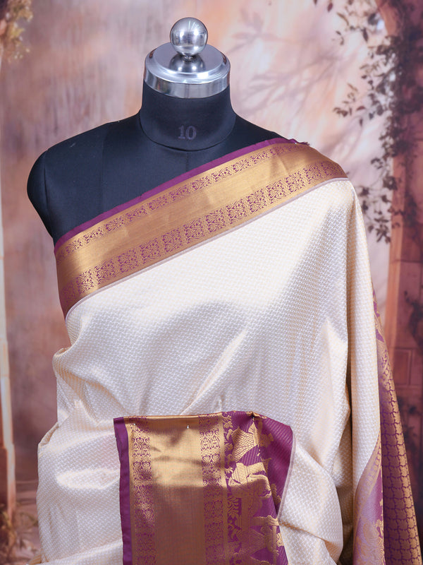 Off-White and Magenta Kanchipuram Fancy Silk Saree