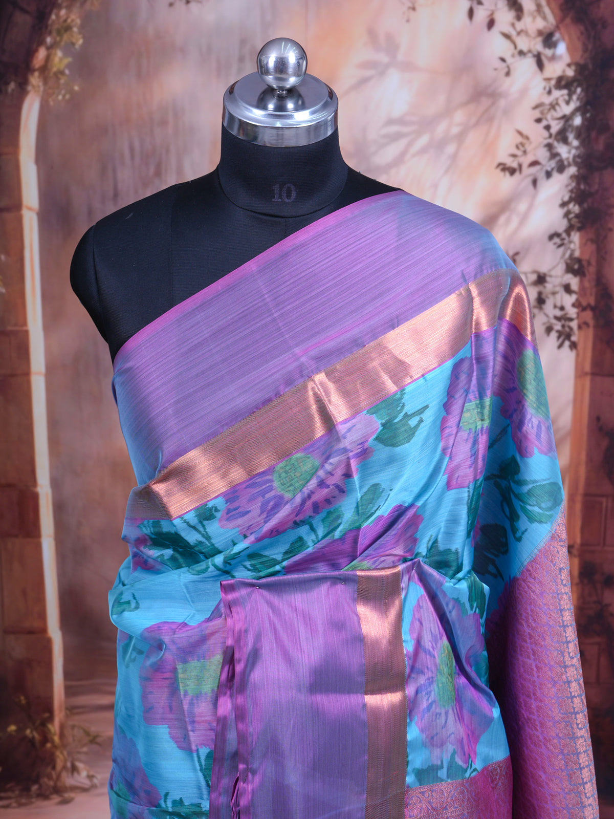 Sky Blue and Mauve Kanchipuram Fancy Silk Saree