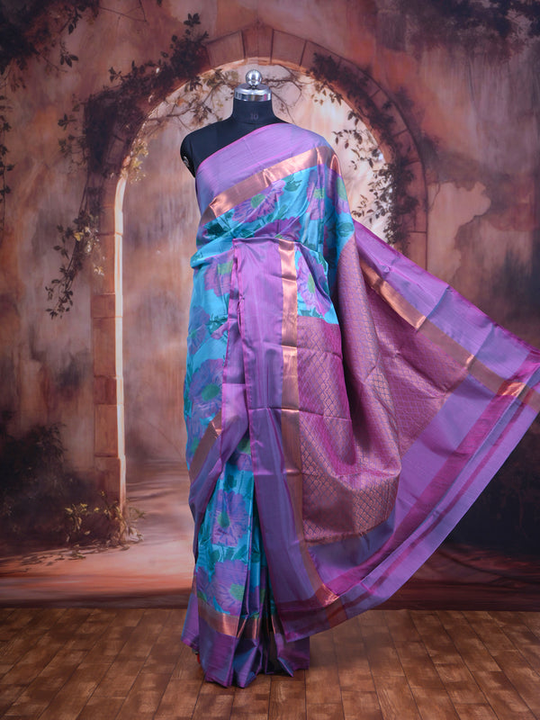 Sky Blue and Mauve Kanchipuram Fancy Silk Saree