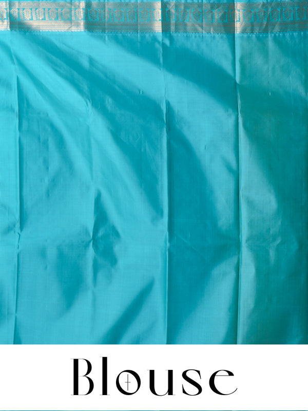 Vibrant Mustard Yellow & Turquoise Blue Pure Silk Saree