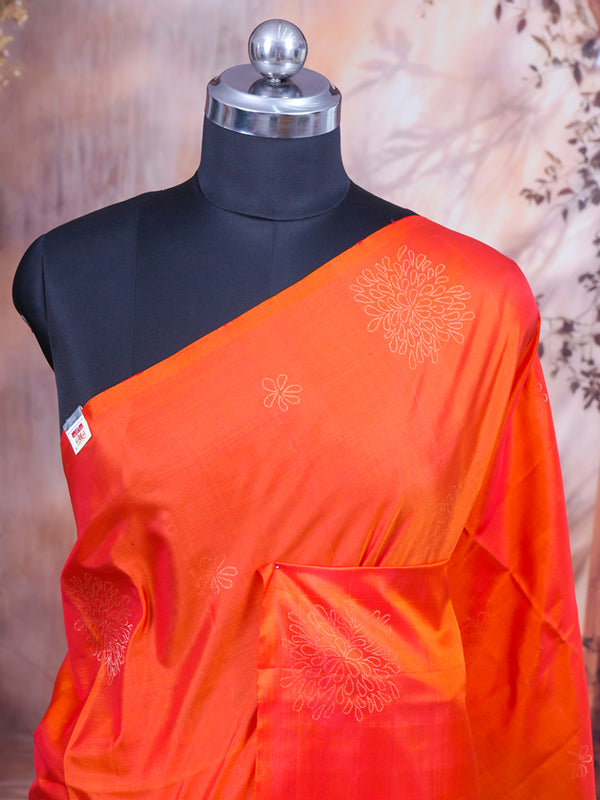 Orange and Lime Green Pure Soft Silk Saree