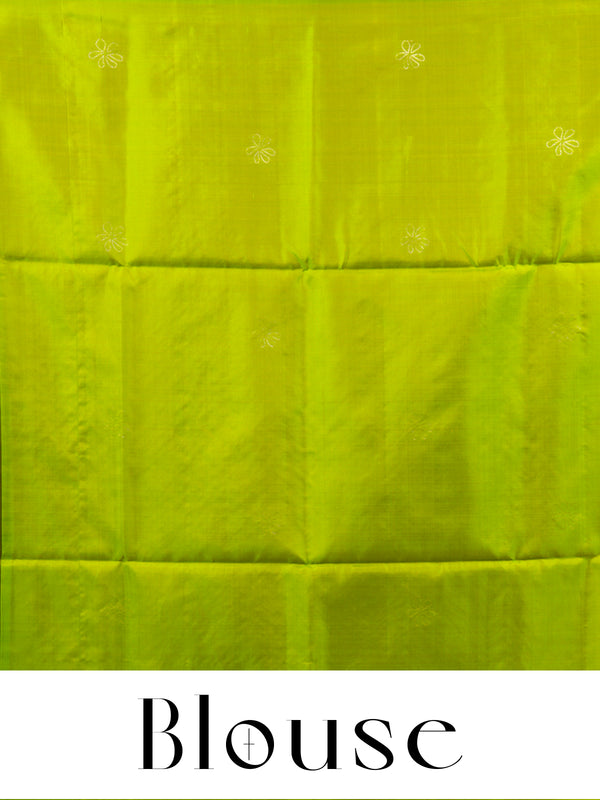 Orange and Lime Green Pure Soft Silk Saree