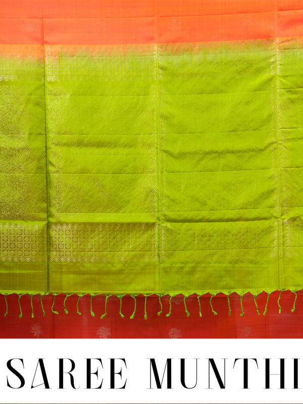 Orange and Lime Green Pure Soft Silk Saree