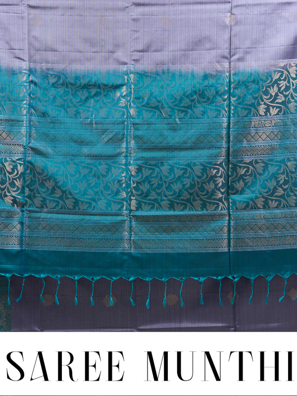 Grey and Rama Green Pure Soft Silk Saree