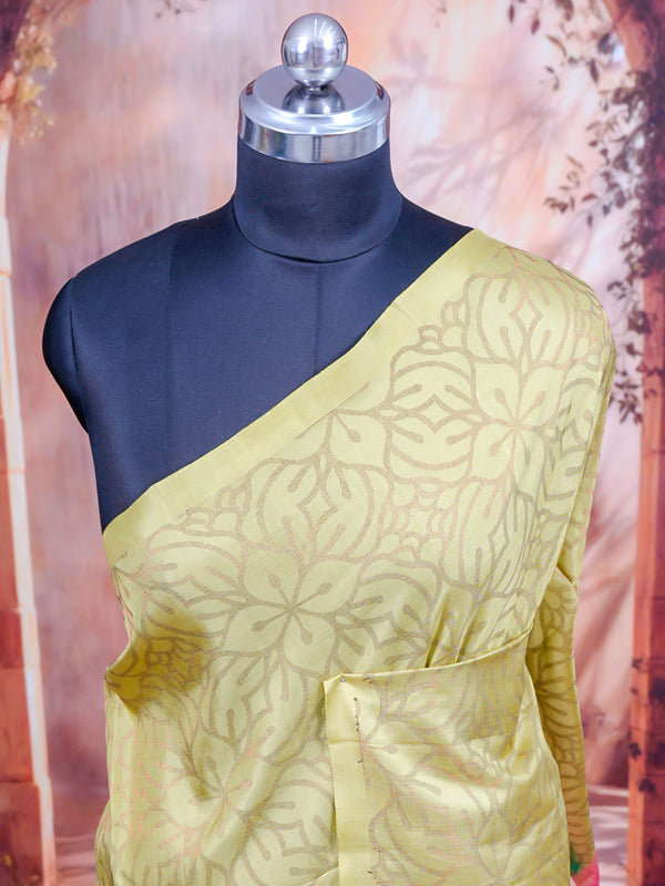 Olive Green and Rani Pink Pure Soft Silk Saree