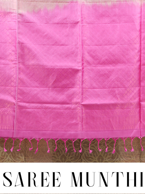 Olive Green and Rani Pink Pure Soft Silk Saree