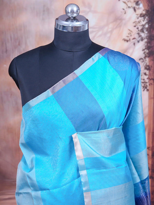 Sky Blue and Royal Blue Pure Soft Silk Saree