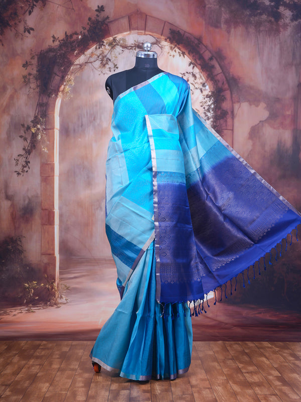 Sky Blue and Royal Blue Pure Soft Silk Saree