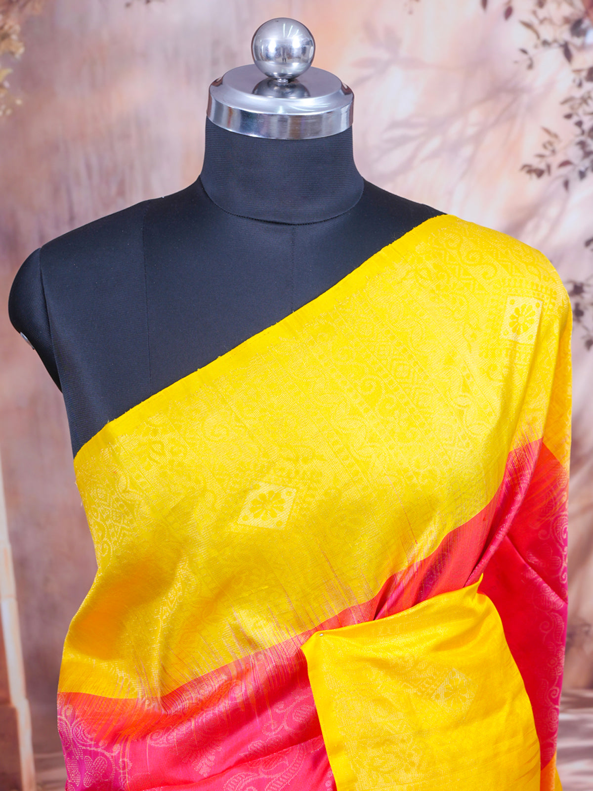 Yellow and Pink Pure Soft Silk Saree