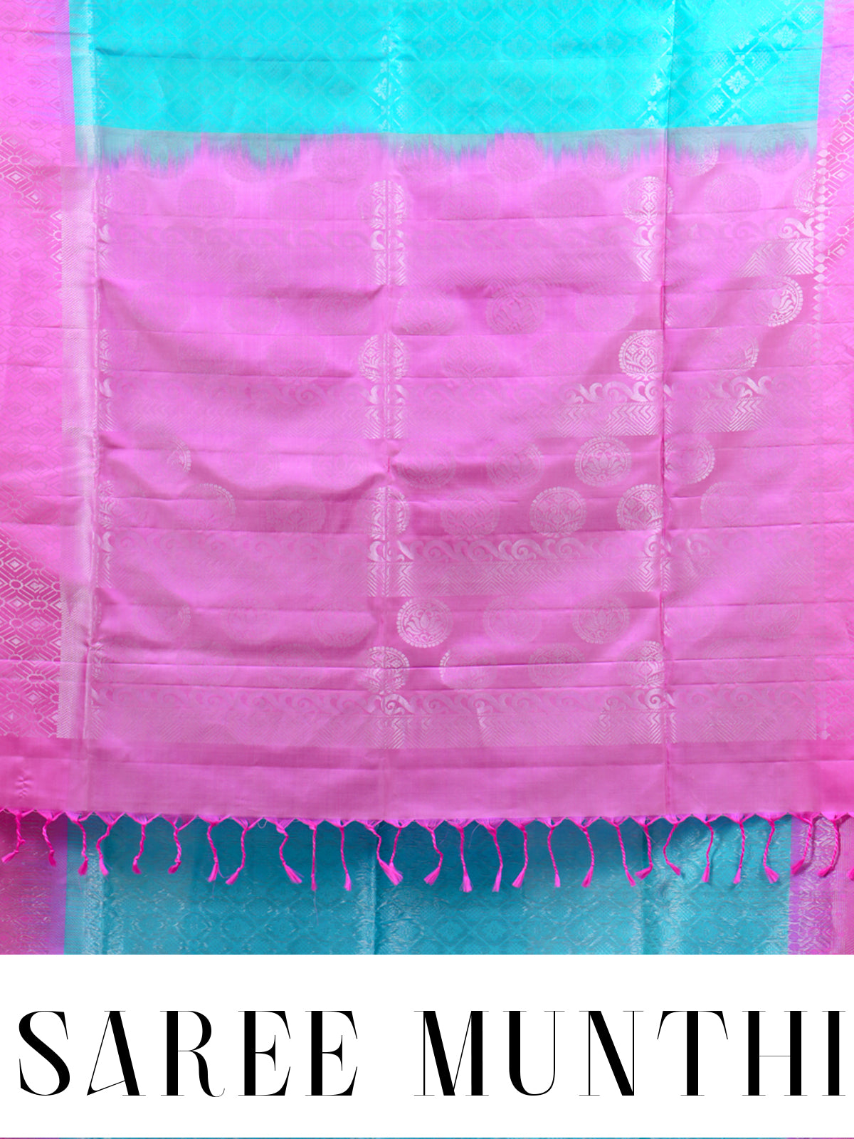 Aqua Blue and Pink Pure Soft Silk Saree