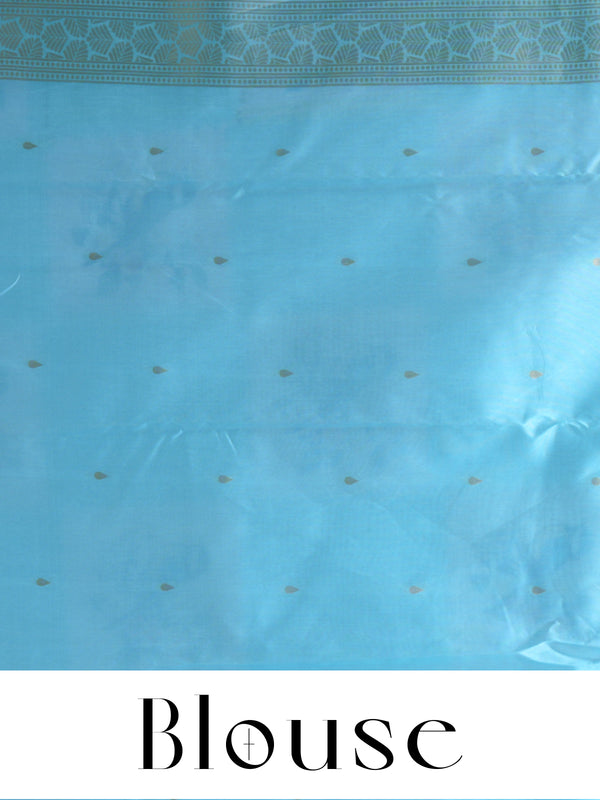 The "Cyan Horizon  blue and pastel cream " Bird Motif  Semi-Tussar Saree