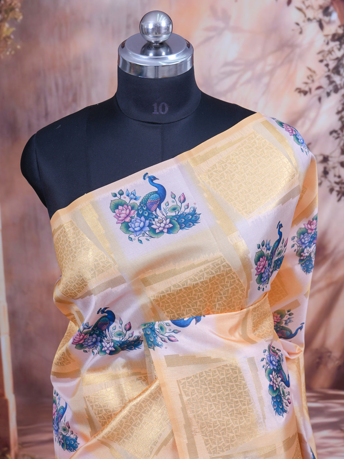 The Royal Peacock cream and pastel yellow Semi Tussar Saree
