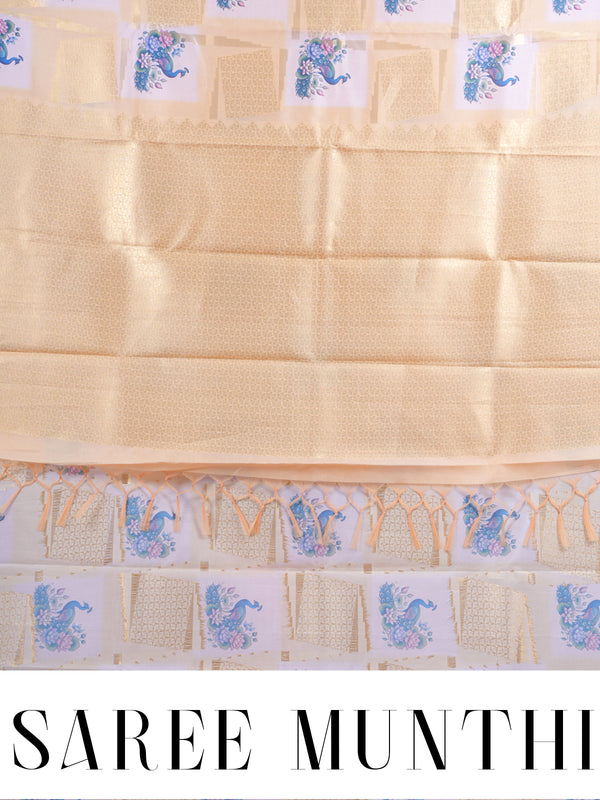 The Royal Peacock cream and pastel yellow Semi Tussar Saree
