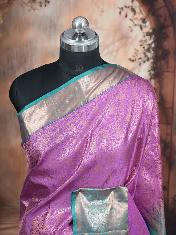 Lavender Orchid and Seafoam Green Kanchipuram Pure Mix Saree