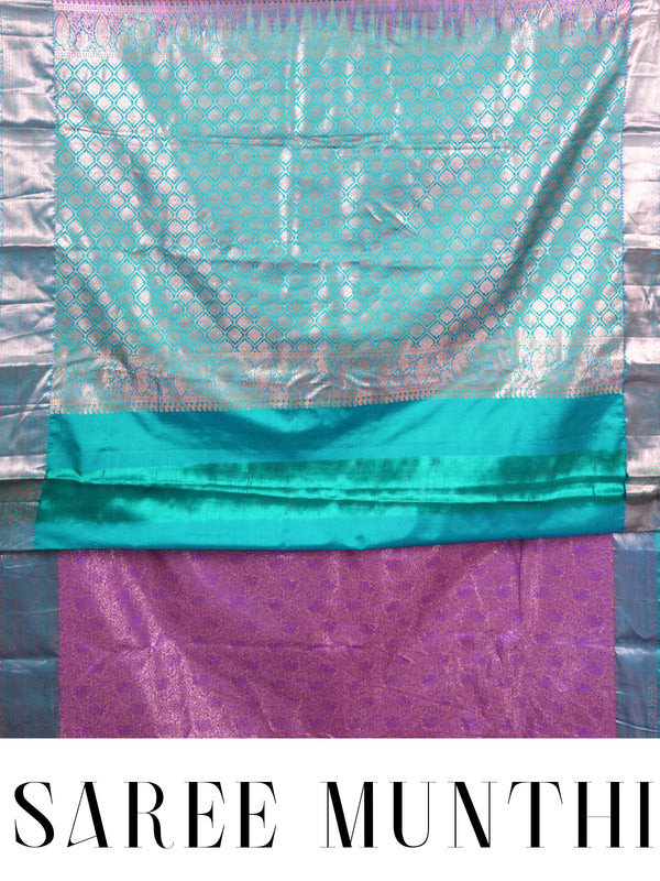 Lavender Orchid and Seafoam Green Kanchipuram Pure Mix Saree