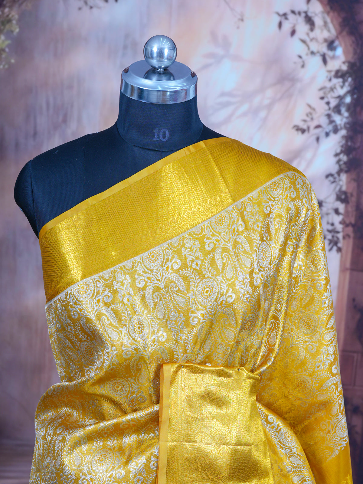 Radiant Mustard Yellow and Off-White Pure Kanjivaram Silk Saree