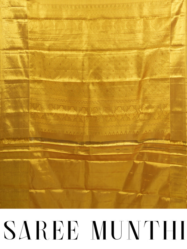 Radiant Mustard Yellow and Off-White Pure Kanjivaram Silk Saree