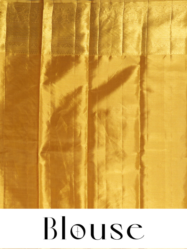 Radiant Mustard Yellow and Off-White Pure Kanjivaram Silk Saree