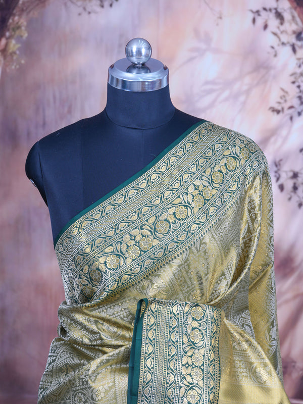 Golden Zari and Emerald Green Kanchipuram Pure Mix Saree
