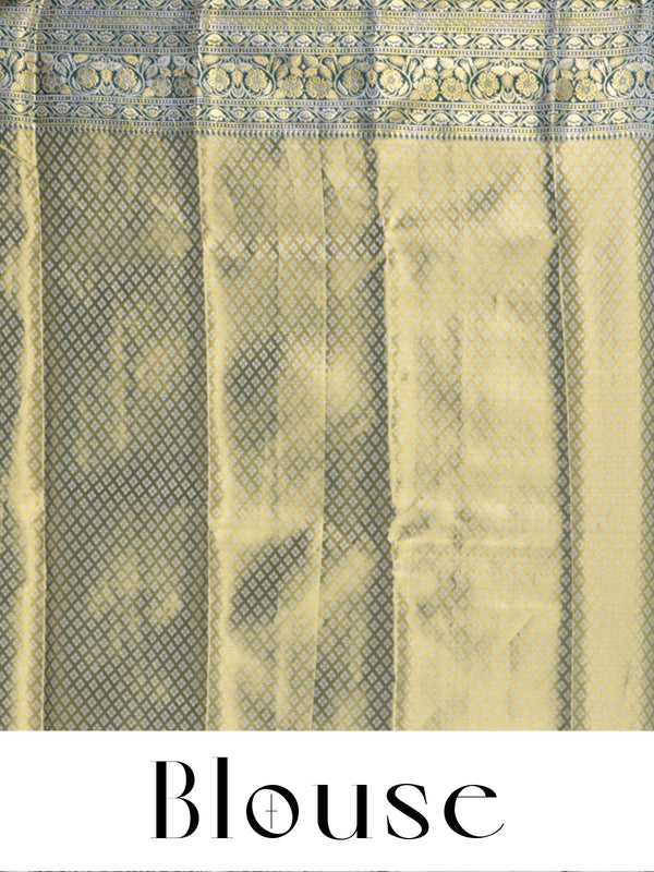 Golden Zari and Emerald Green Kanchipuram Pure Mix Saree