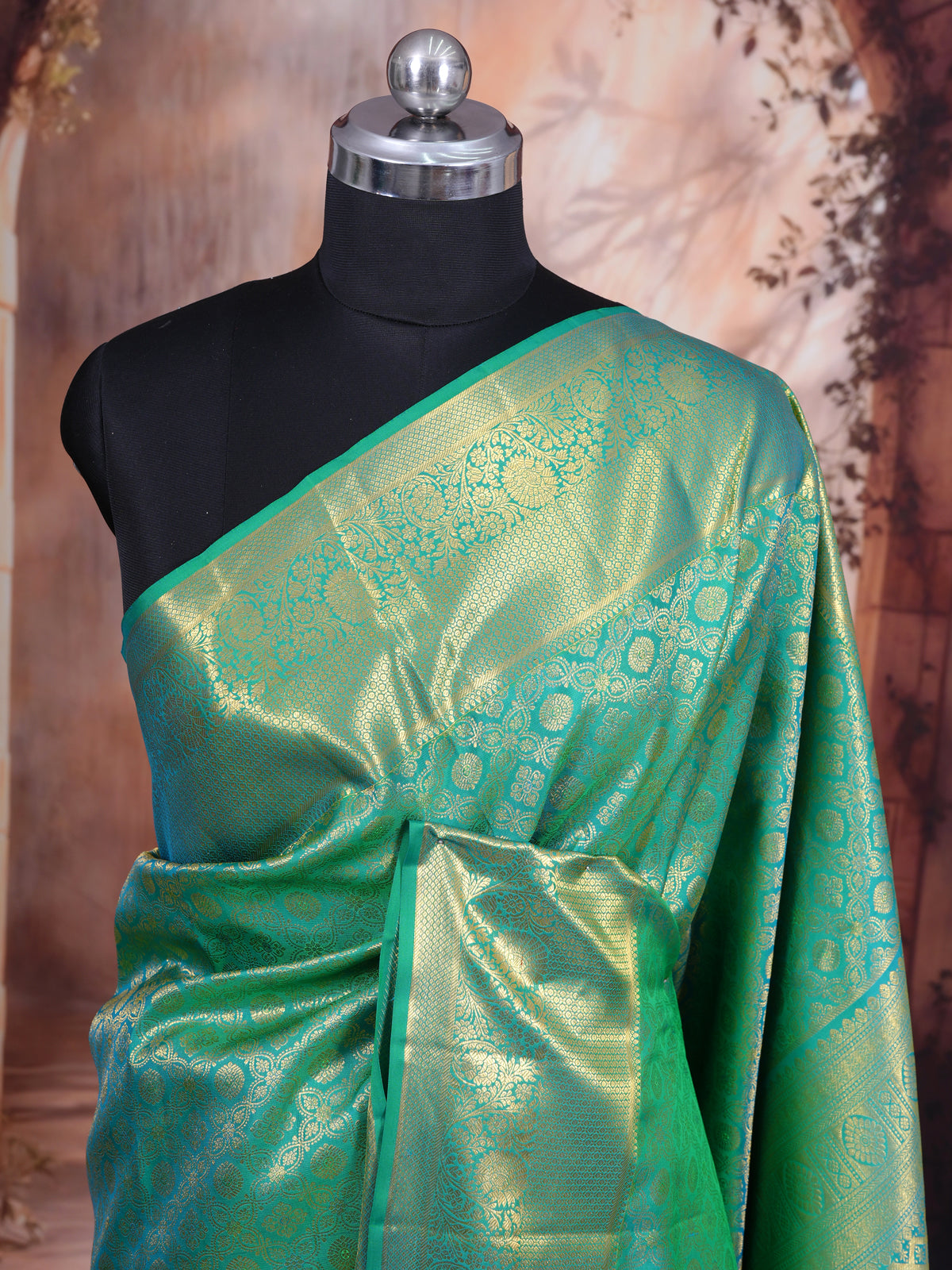 Sea Green and Gold Pure Kanchipuram Silk Saree