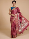 Wine Crimson with Silver Mint Pallu - Semi Raw Silk Saree
