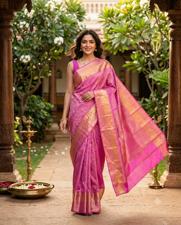 Pink Pure Kanchipuram Silk Saree