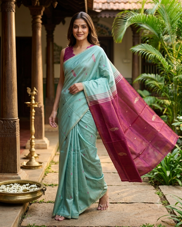 Sea Green and Maroon Banana Silk Sarees