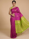 Magenta Pink with Lime Green  Semi Silk Saree