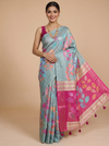 Sea Green with Rani Pink - Semi Raw Silk Saree