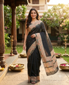 Black and Cream Linen Cotton Saree