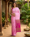 Baby Pink with Magenta Kanchi Semi Silk Saree