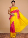 Yellow and Pink Pure Soft Silk Saree