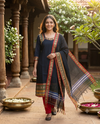 Black Handloom Chettinad Cotton Straight Cut Kurti Set