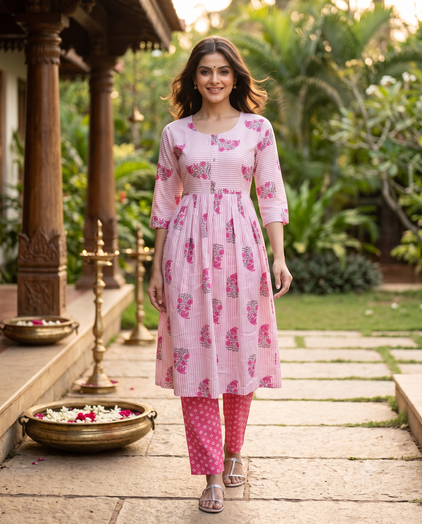 Pink Anarkali  Kurti Set