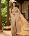Beige and Copper Semi Raw Silk Saree