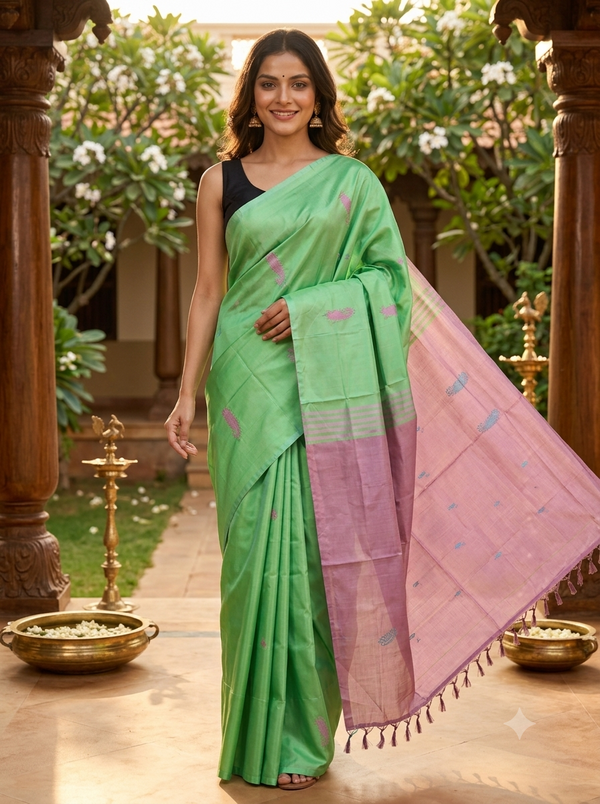 Green and Mauve Pink Banana Silk Sarees