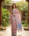 Rose Gold and Pastel Blue Dola Silk Saree
