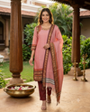 Rose Pink Handloom Chettinad Cotton Straight Cut Kurti Set