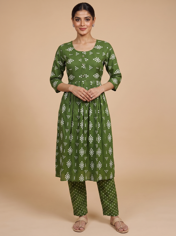 Olive Green Anarkali  Kurti Set