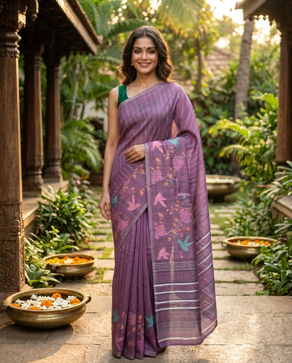 Mauve with Matching Pallu - Semi Tussar Saree