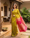 Olive Green with Rani Pink - Kanchi Semi Silk Saree