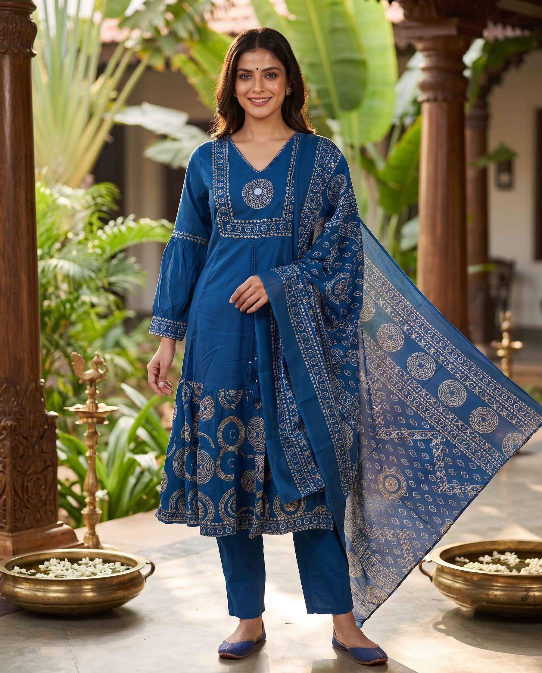 Indigo Blue with Dupatta Anarkali  kurti  Set