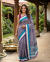 Steel Grey with Teal Blue -Semi Tussar Saree